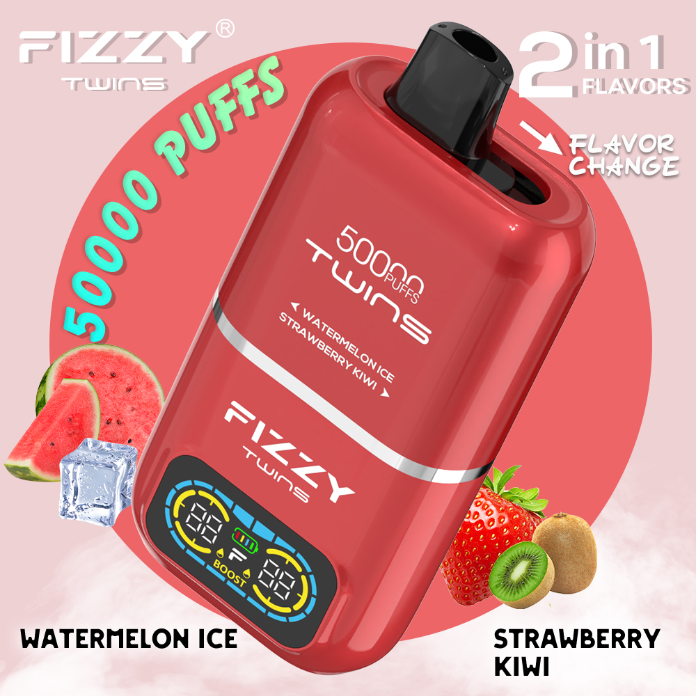 fizzyvape.net Fizzy Twins Watermelon Ice & Strawberry Kiwi – 50000 Puffs – 10pcs