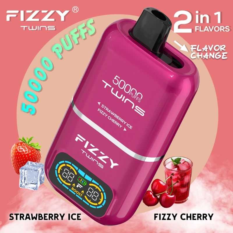 fizzyvape.net Fizzy Twins Strawberry Ice & Fizzy Cherry – 50000 Puffs – 10pcs